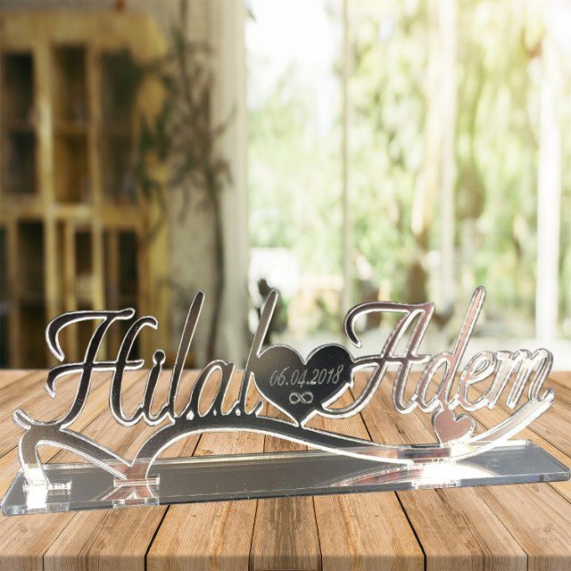 Laser Cut Love Couple Name gift on silver Acrylic